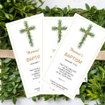 Marcapáginas de bautizo con vegetación de eucalipt