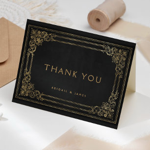 Tarjeta De Agradecimiento Marco Antiguo Bodas Negro Oro