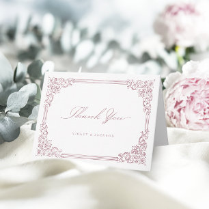 Tarjeta De Agradecimiento Marco Antiguo Rosa Polvoriento Elegante Escritura