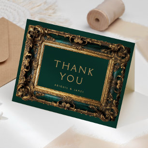 Tarjeta De Agradecimiento Marco Antiguo Verde Esmeralda Boda de Oro