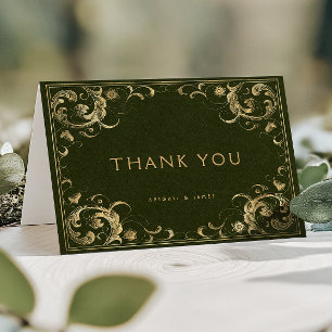 Tarjeta De Agradecimiento Marco Antiguo Verde Oliva Boda Dorada