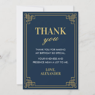 Tarjeta De Agradecimiento Marco Art Déco Chic Navy Gold Gatsby