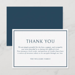Tarjeta De Agradecimiento Marco azul oscuro clásico simple Funeral Simpatía