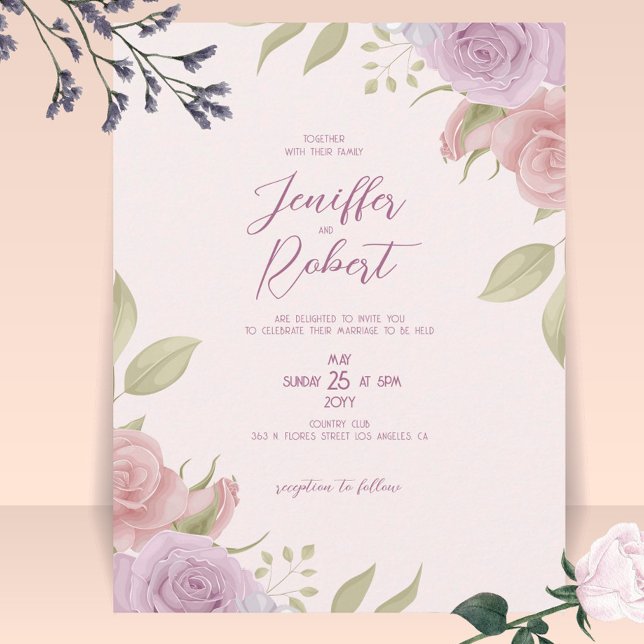 Tarjeta De Agradecimiento Marco boda rosas morado y beige Invitar (Subido por el creador)