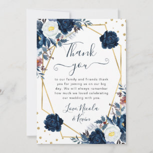 Tarjeta De Agradecimiento Marco de flores azules y blancas para boda