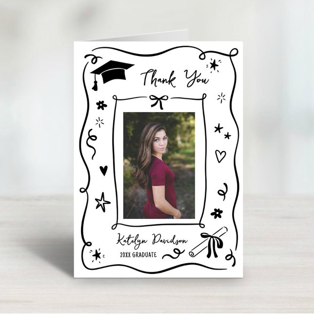 Tarjeta De Agradecimiento Marco de foto de graduación caprichoso garabateado (Subido por el creador)
