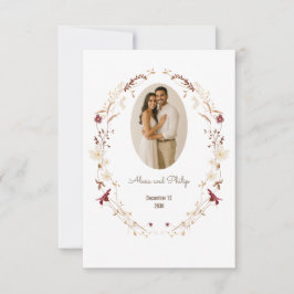 Tarjeta De Agradecimiento Marco de Foto Oval Floral Rústico Corona Botánica