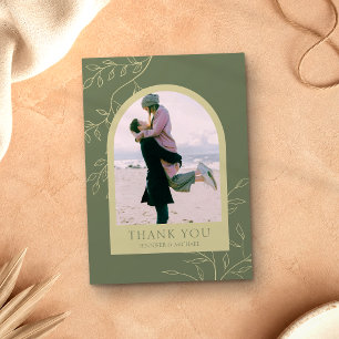 Tarjeta De Agradecimiento Marco de Foto Personalizado Floral Verde Salvia Bo
