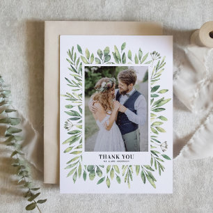 Tarjeta De Agradecimiento Marco de Fotografía de Boda con Vegetación Acuarel