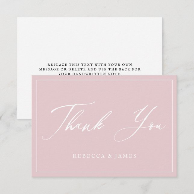 Tarjeta De Agradecimiento Marco de guión elegante de caligrafía rosada pasto (Anverso / Reverso)