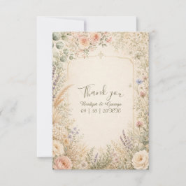 Tarjeta De Agradecimiento Marco de jardín de boda botánico suave dorado