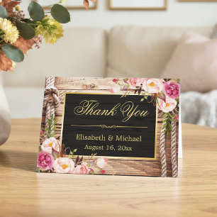 Tarjeta De Agradecimiento Marco de Madera Floral Campestre Rústico Gracias D