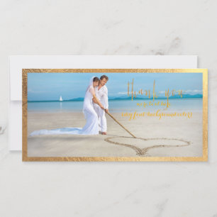 Tarjeta De Agradecimiento Marco de oro falso PixDezines/foto de boda de agra