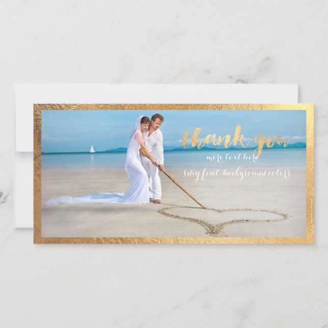 Tarjeta De Agradecimiento Marco de oro falso PixDezines/foto de boda de agra (Anverso)