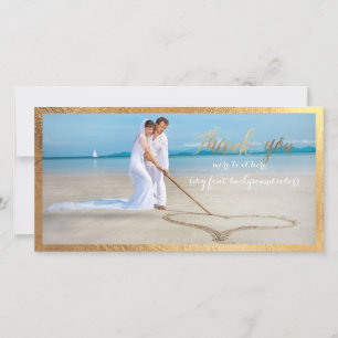 Tarjeta De Agradecimiento Marco de oro falso PixDezines/foto de boda de agra
