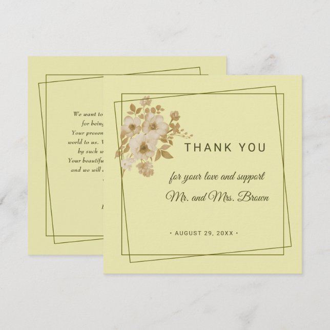 Tarjeta De Agradecimiento Marco de Rosa – Boda Amarillo Celeste (Anverso / Reverso)