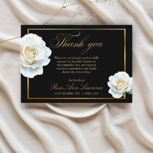 Tarjeta De Agradecimiento Marco de Rosa Dorada Funeral Elegante Blanco