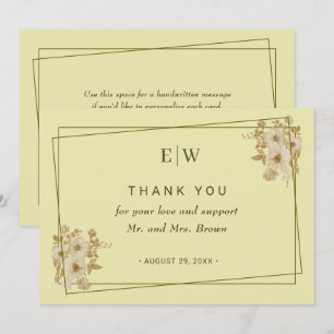 Tarjeta De Agradecimiento Marco de Rosa – Monograma Celestial Amarillo Boda