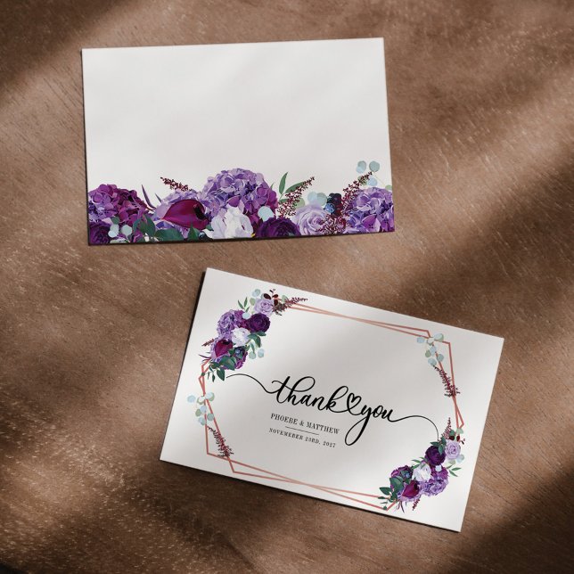 Tarjeta De Agradecimiento Marco dorado geométrico floral púrpura Presupuesto (Subido por el creador)