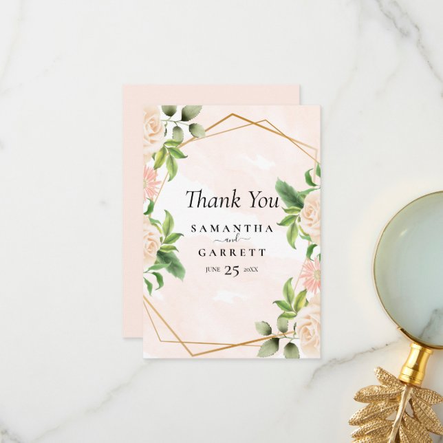 Tarjeta De Agradecimiento Marco Dorado Y Rosas (Anverso/Reverso In Situ)