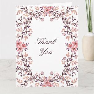 Tarjeta De Agradecimiento Marco floral acuarela romántico sobre crema-Otoño