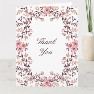 Tarjeta De Agradecimiento Marco floral acuarela romántico sobre crema-Otoño
