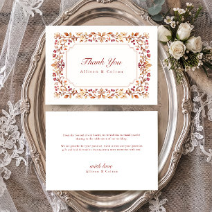 Tarjeta De Agradecimiento Marco floral botánico vintage de otoño de boda