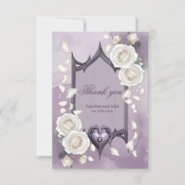 Tarjeta De Agradecimiento Marco floral con corazón y rosas blancas