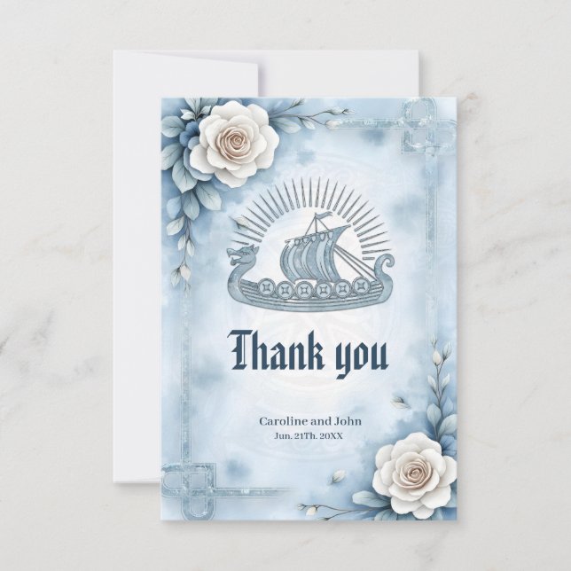 Tarjeta De Agradecimiento Marco floral con Rosas y diseño celta. (Anverso)