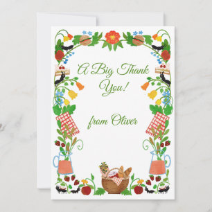Tarjeta De Agradecimiento Marco Floral de Picnic al Agua para Cumpleaños y A