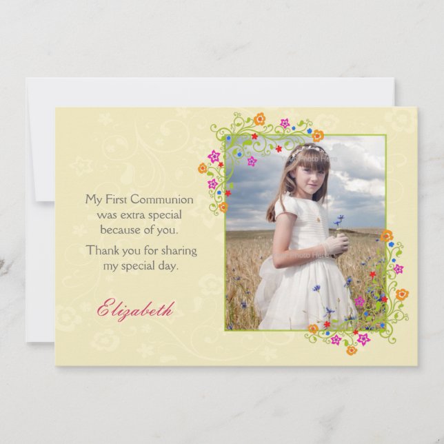 Tarjeta De Agradecimiento Marco floral de verano, foto amarilla (Anverso)