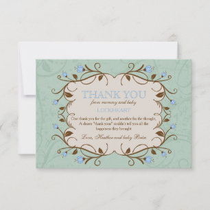 Tarjeta De Agradecimiento Marco Floral en Azul Gracias