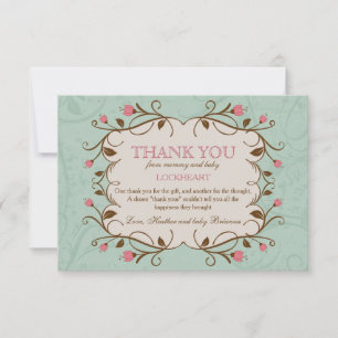 Tarjeta De Agradecimiento Marco Floral en Rosa Gracias