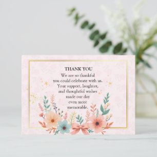 Tarjeta De Agradecimiento Marco floral pastel elegante con acentos dorados