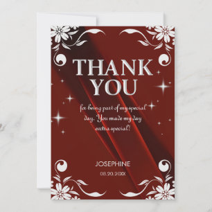 Tarjeta De Agradecimiento Marco floral plateado chic burgundy para cumpleaño