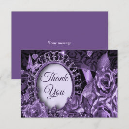 Tarjeta De Agradecimiento Marco floral púrpura boda Vintage elegante
