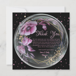 Tarjeta De Agradecimiento Marco floral púrpura y negro para boda aniversario