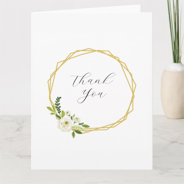 Tarjeta De Agradecimiento Marco Floral Rosa Blanca de Lujo (Anverso)
