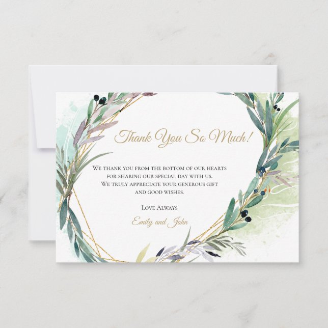 Tarjeta De Agradecimiento Marco geométrico de oro de hojas de oliva/tu foto (Anverso)