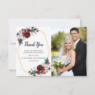 Tarjeta De Agradecimiento Marco geométrico de oro Flores de invierno de Borg