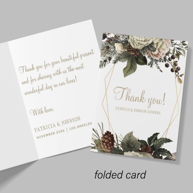 Tarjeta De Agradecimiento Marco geométrico floral boda de invierno gracias (Subido por el creador)