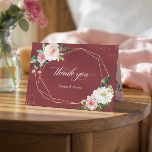 Tarjeta De Agradecimiento Marco geométrico floral de rosa canela de moda