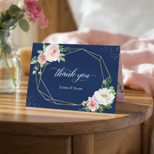 Tarjeta De Agradecimiento Marco geométrico floral rosa sonrosado azul marino
