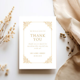 Tarjeta De Agradecimiento Marco Rococó Antiguo Bodas Formal Script Dorado