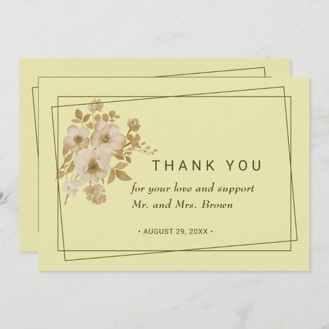 Tarjeta De Agradecimiento Marco Rosa - Boda amarillo celestial (Anverso / Reverso)