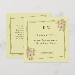 Tarjeta De Agradecimiento Marco Rosa - Boda amarillo celestial monograma