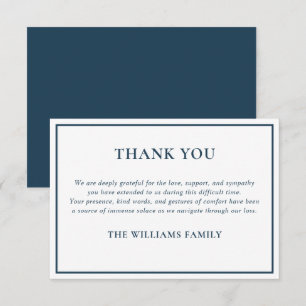 Tarjeta De Agradecimiento Marco Simple Clásico Azul Oscuro Funeral Simpatía