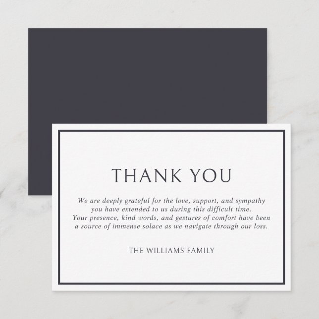 Tarjeta De Agradecimiento Marco Simple Clásico Gris Oscuro Funeral Simpatía (Anverso / Reverso)