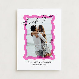 Tarjeta De Agradecimiento Marco transparente ondulado rosado moderno, boda f