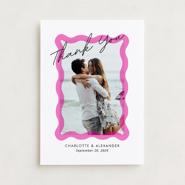 Tarjeta De Agradecimiento Marco transparente ondulado rosado moderno, boda f (Subido por el creador)
